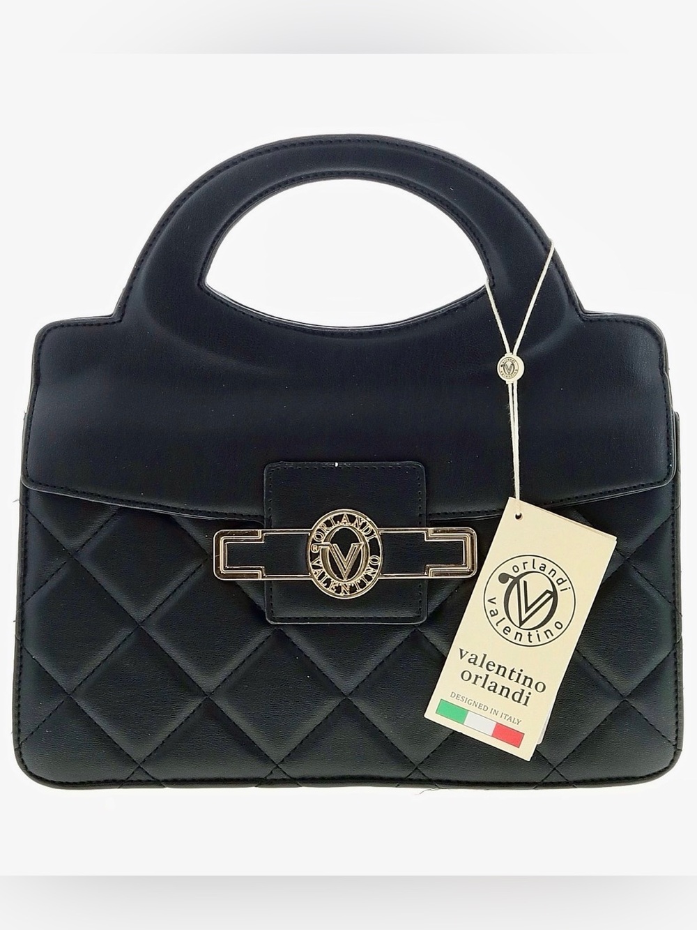 Valentino Orlandi Black Quilted Leather Top-Handle Satchel with Gold Hardware